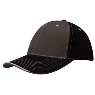 4053 6 Panel Brushed Heavy Cotton 2 Tone Cap with contrast stitching and open lip sandwich